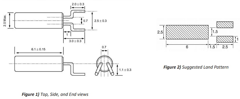 Mechanical Drawing - ECS ECS-2X6-FLX SMD Tuning Fork Crystal